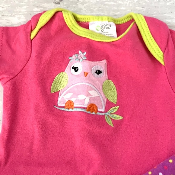 Baby Girl 0-3m Onesies Set of 2 Newborn 3m Purple Polka Dots Pink Owl Bodysuits - Picture 3 of 4